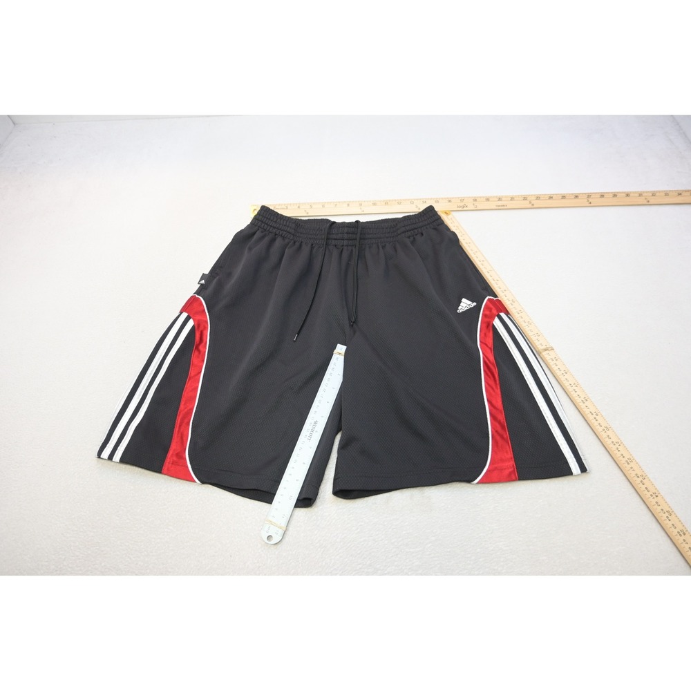 Adidas Basketball Shorts Mens Large Black Red White Mesh 3 Stripe Athletic EUC